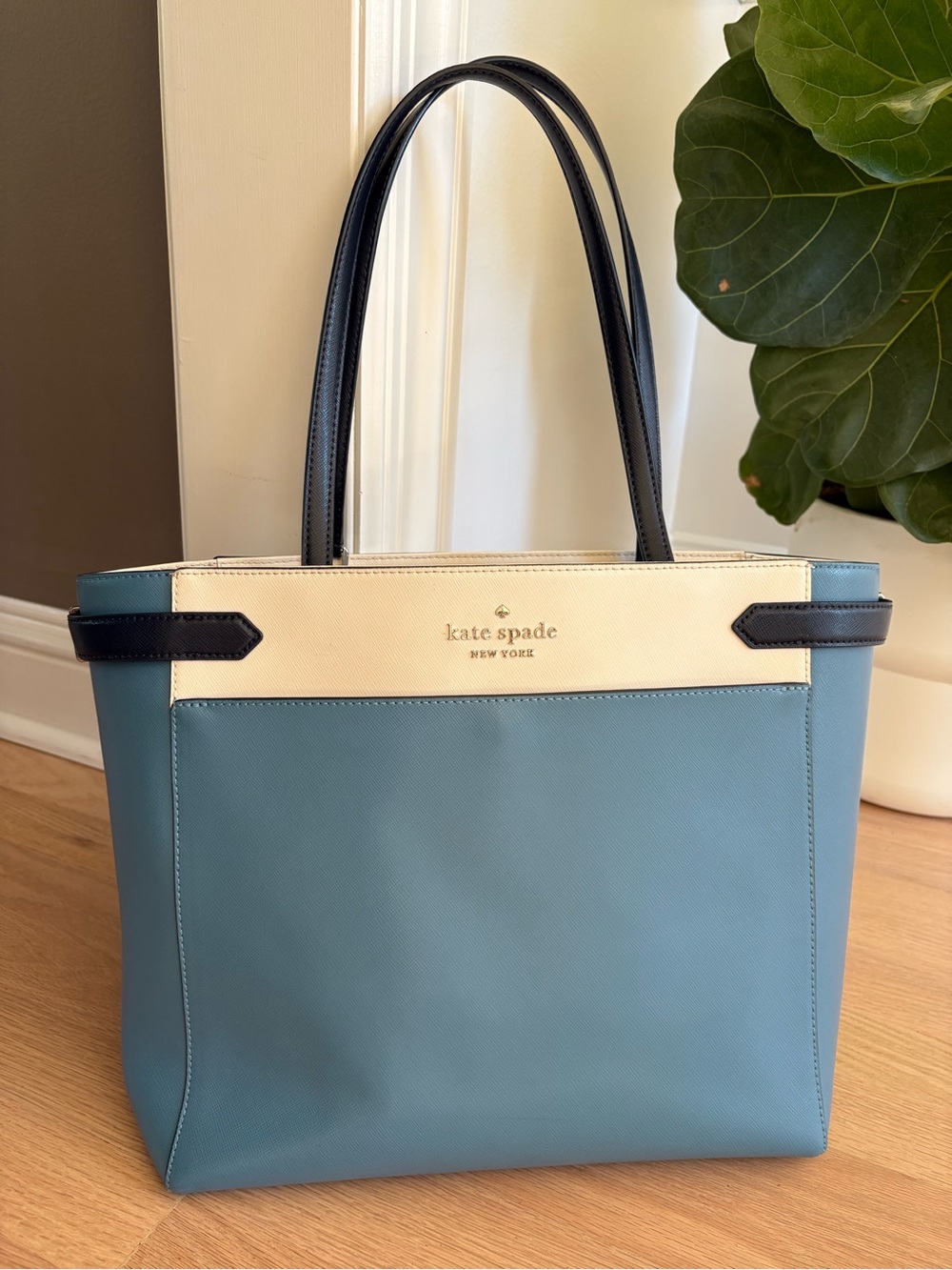 kate spade Blue, Cream & Black Leather Tote